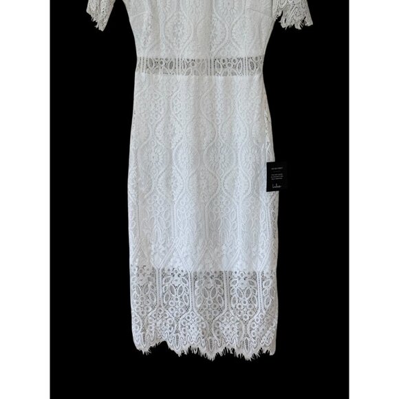 Lulu's Women's Remarkable Sheer Lace Short Sleeve Dress White Size S NWT - Picture 7 of 12